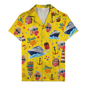 cruise ship faces & cocktail signs cartoon hawaiian shirt