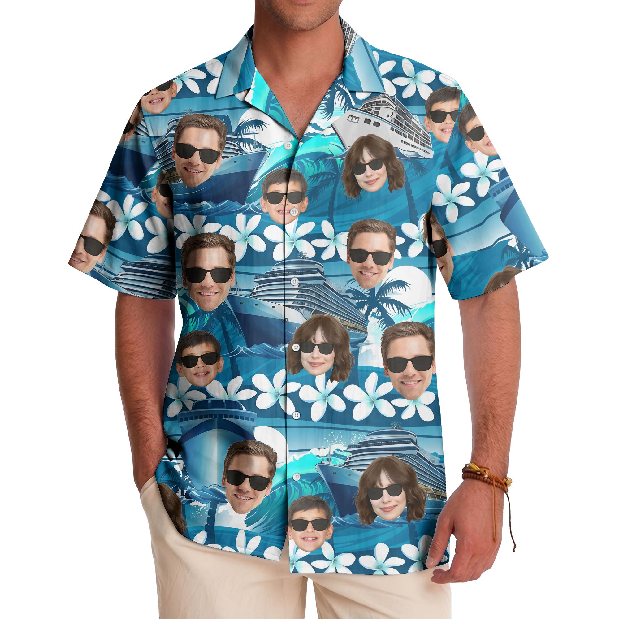 cruise ship silhouettes & plumeria hawaiian shirt