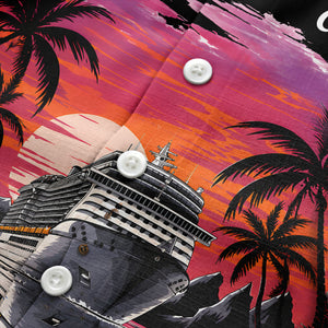 cruise ship sunset palm trees hibiscus flowers hawaiian shirt for men