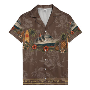 cruise ship surfboard pineapple palm hibiscus hawaiian shirt
