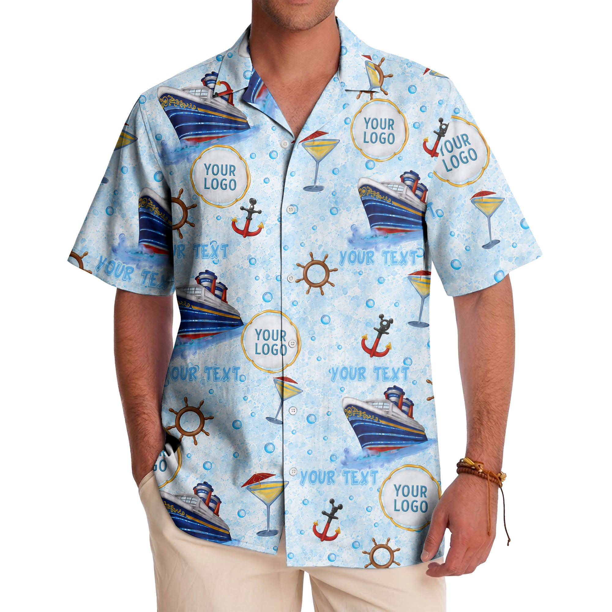 cruise ships & cocktail glasses fun cartoon hawaiian shirt for men
