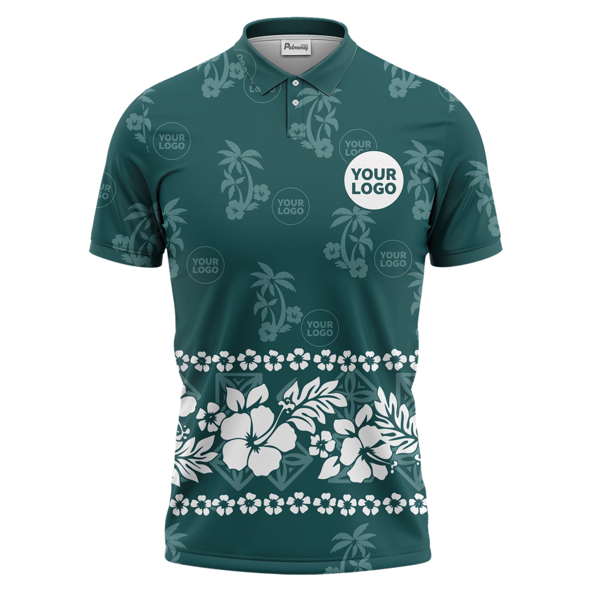 custom color tropical hawaiian polo shirt | hibiscus & palm tree all-over print