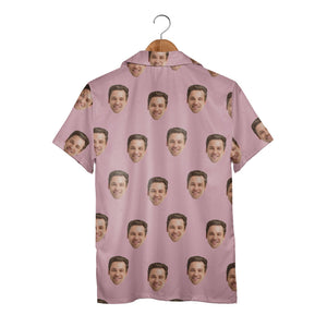 Custom Face Photo Hawaiian Shirt with Repeating Portrait on Pink