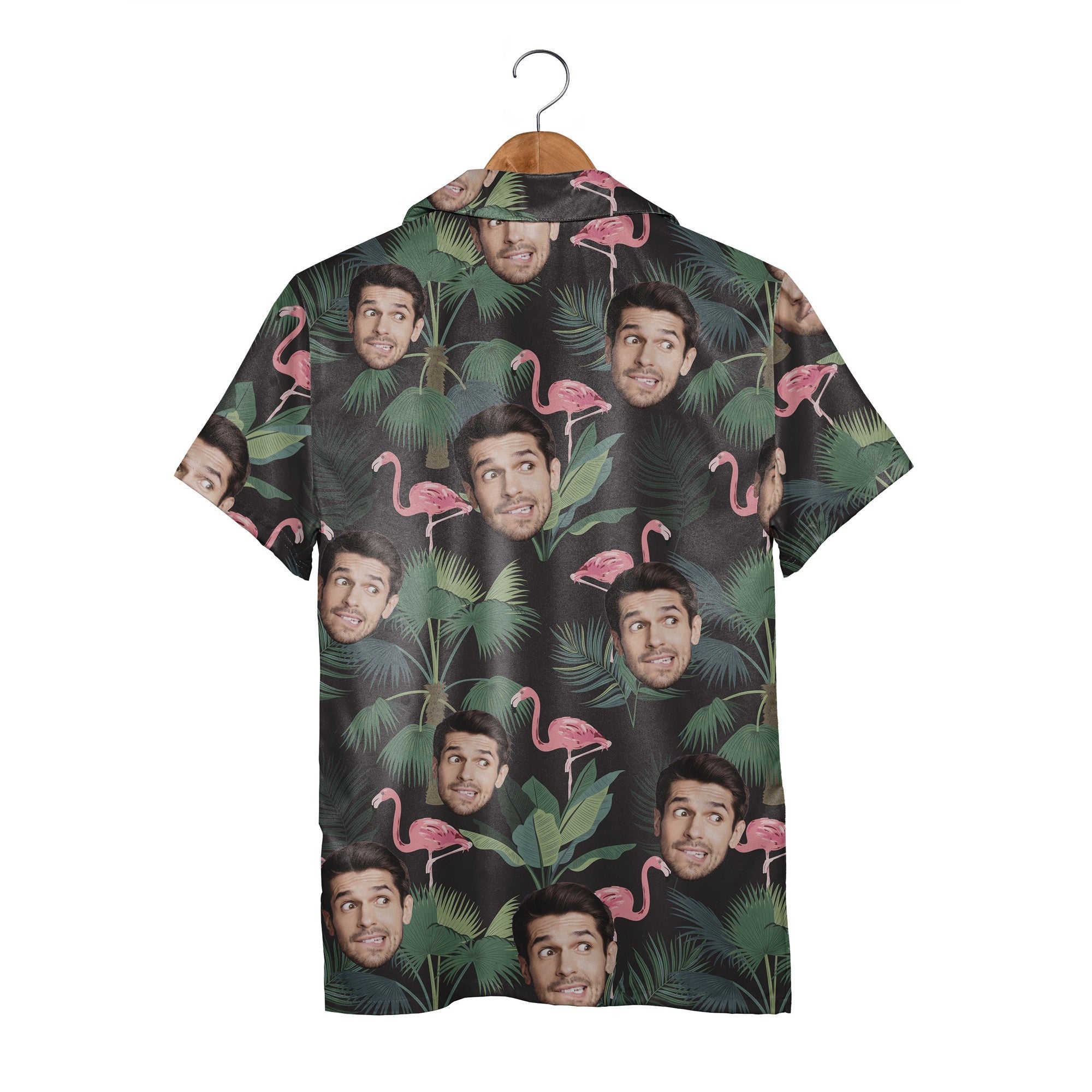 Custom Face with Flamingos Hawaiian Shirt in Navy Tropical Design
