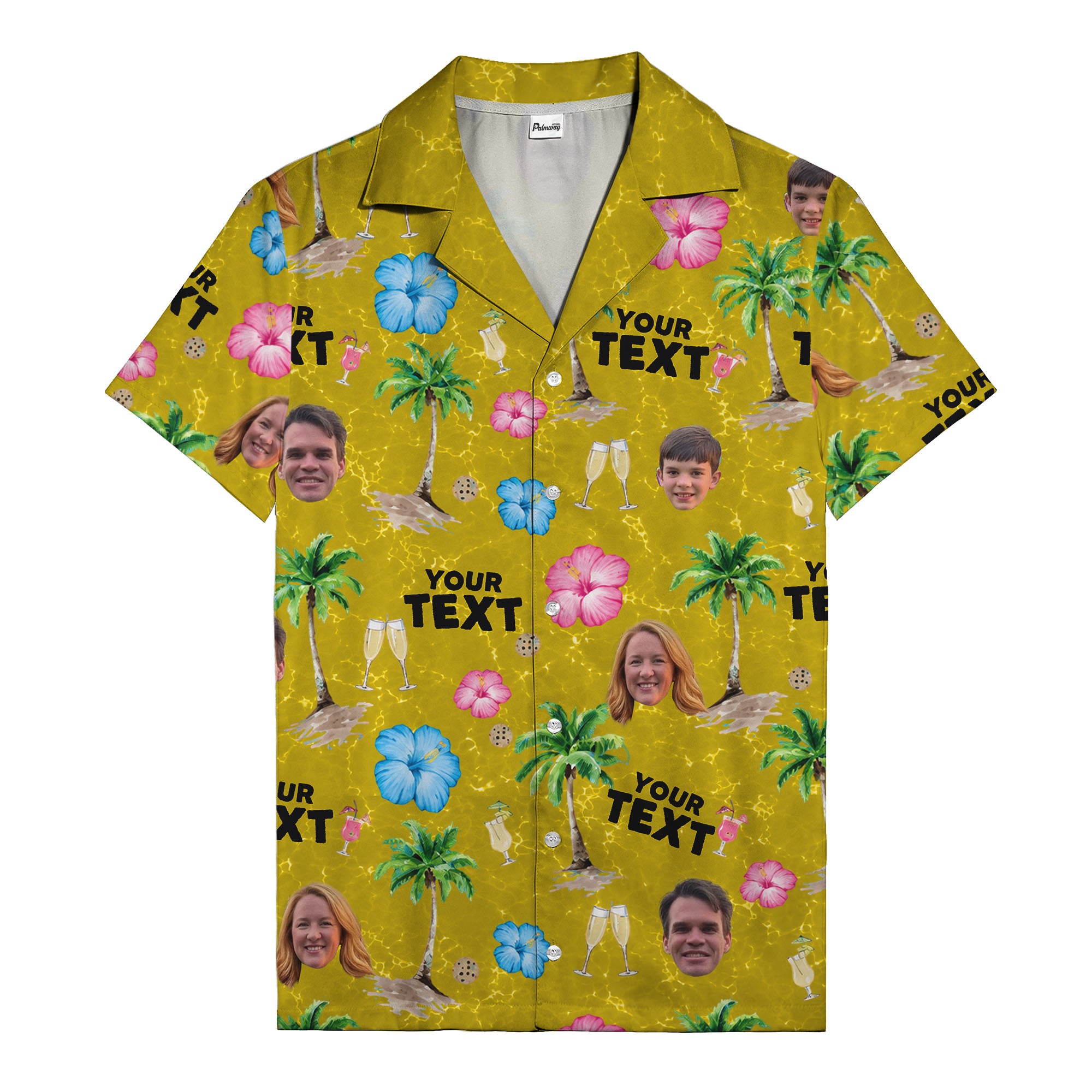custom faces palm trees hibiscus watercolor hawaiian shirt for men