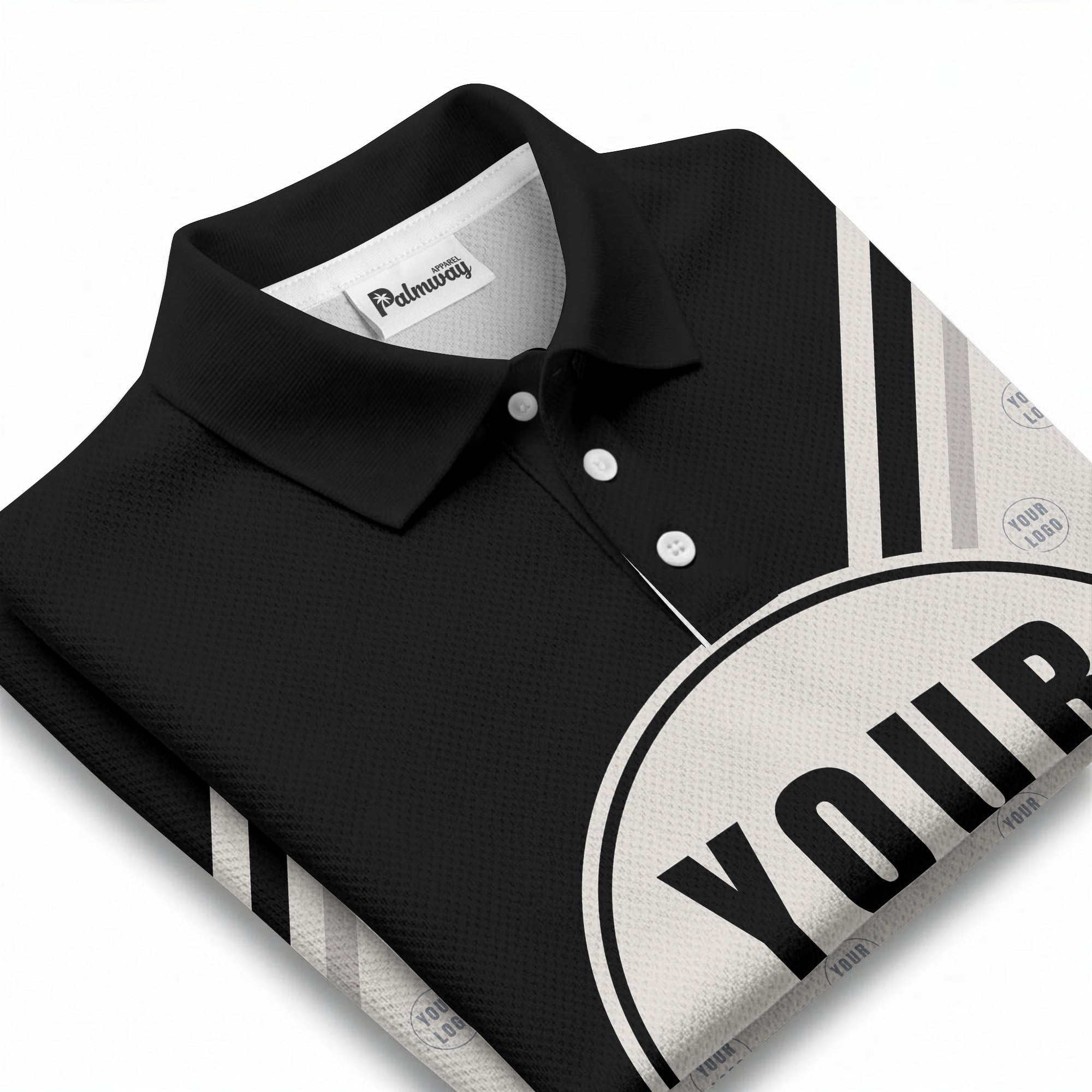 custom logo circles & diagonal stripes all over print polo shirt