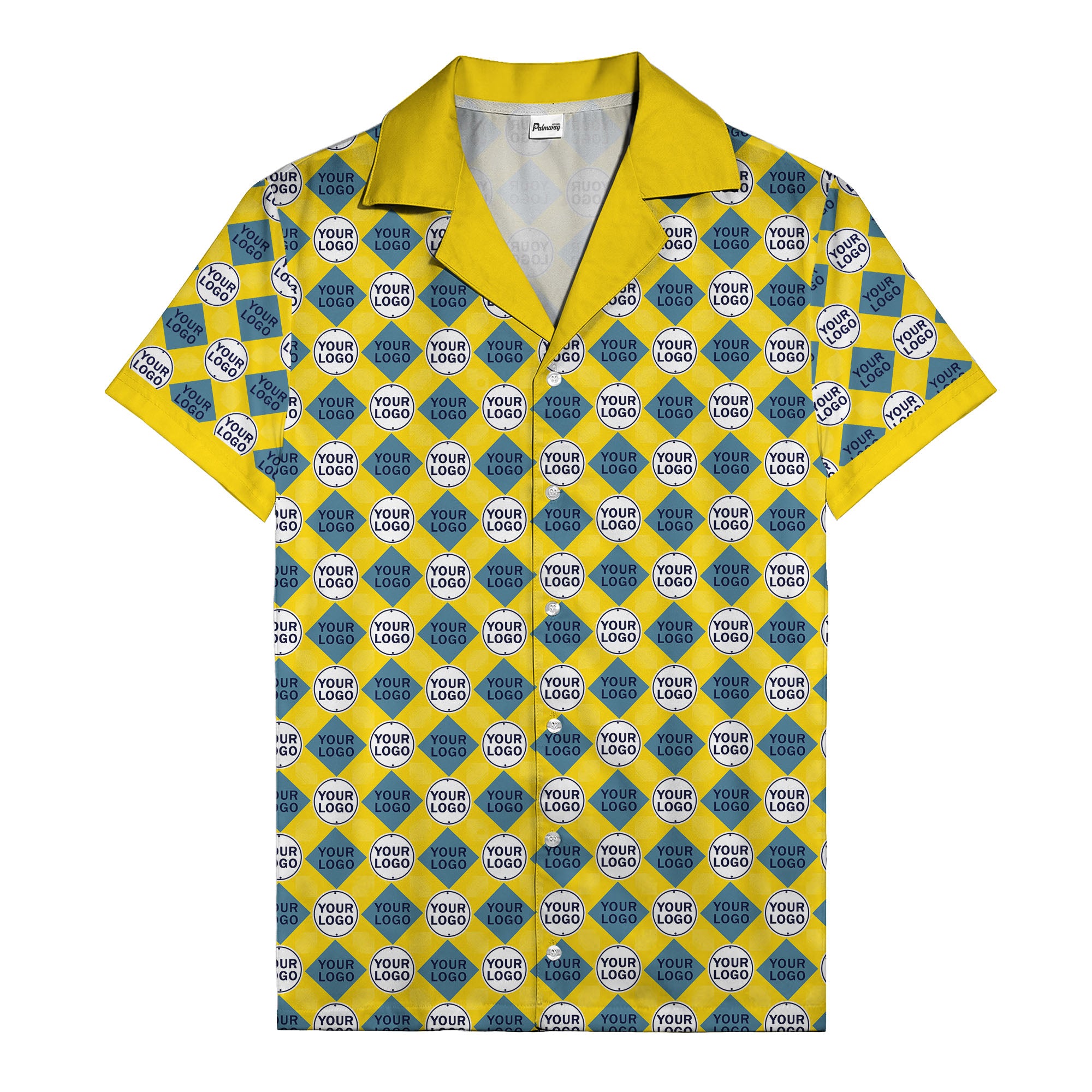 custom logo diamond grid pattern hawaiian shirt for men