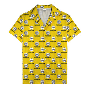 custom logo & name repeat pattern black hawaiian shirt for men