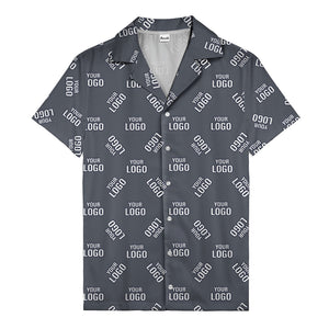 custom logo repeat navy white illustrated hawaiian shirt for personalized style