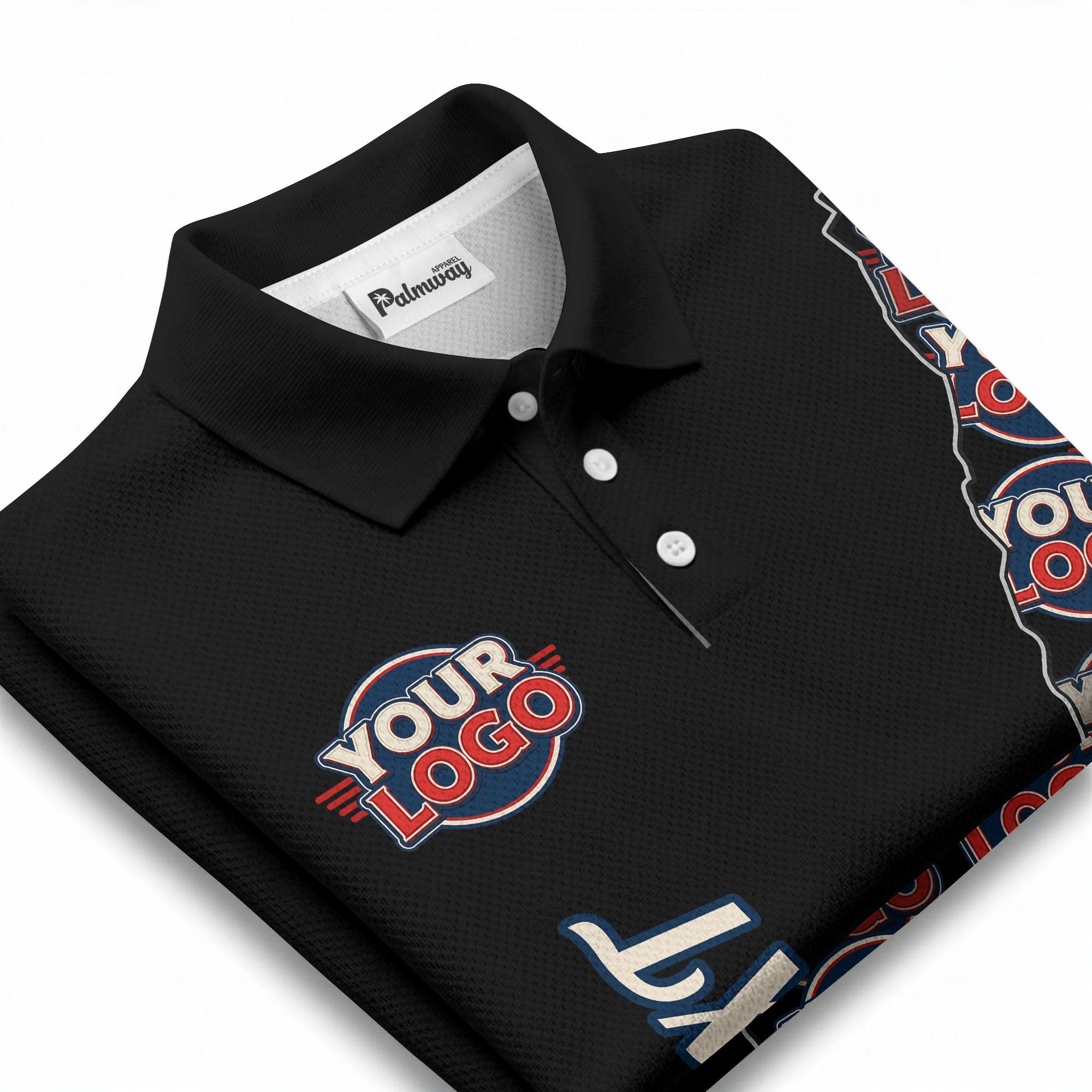 custom logo repeat vertical text pattern personalized polo shirt