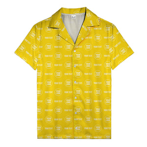 custom logo & text repeat pattern black hawaiian shirt for men