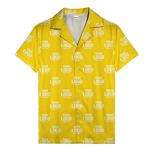 custom logo text repeat pattern black hawaiian shirt for men