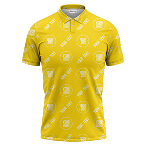 custom logo & text repeat pattern black personalized polo shirt for men