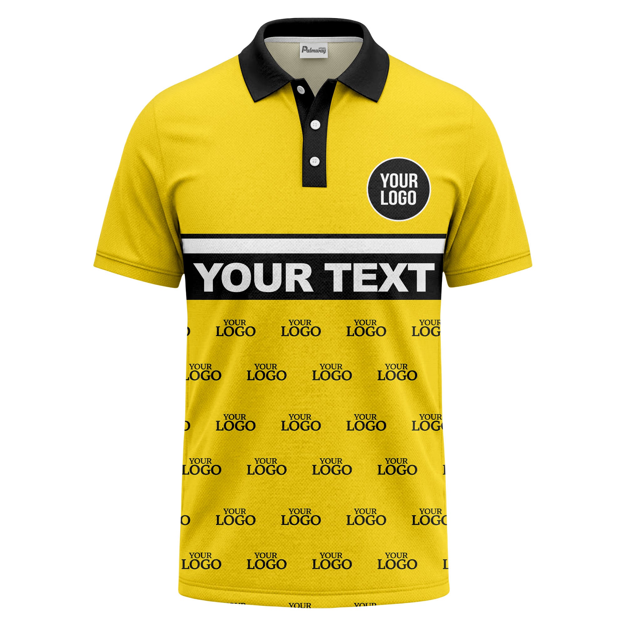 custom monogram logo repeat & text banner all over polo shirt