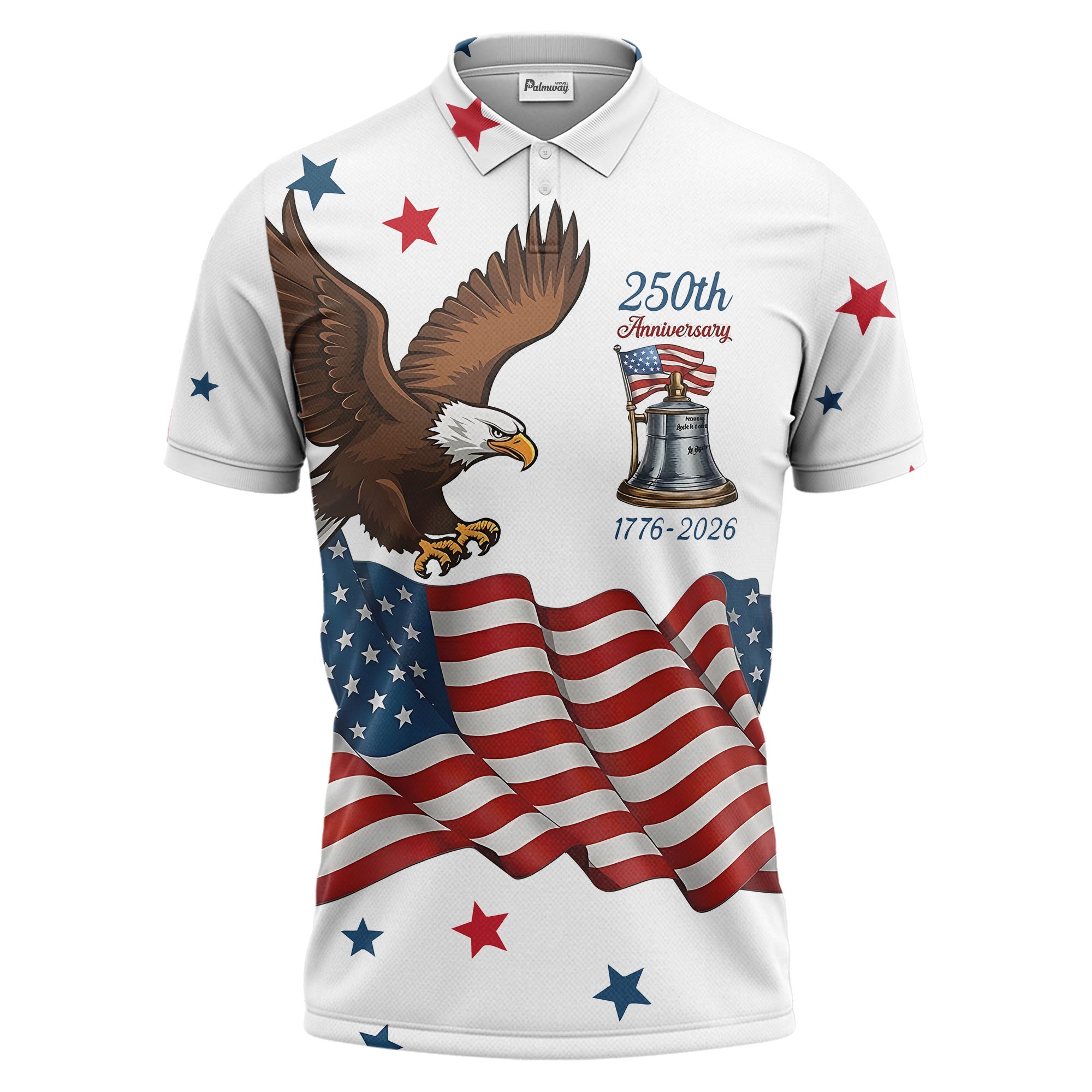 custom multi color patriotic eagle stars & stripes anniversary men's golf polo shirt