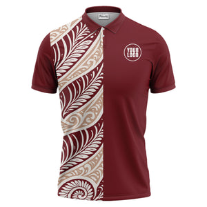 custom multi color tribal geometric curved lines leaf spirals ethnic polo shirt for men