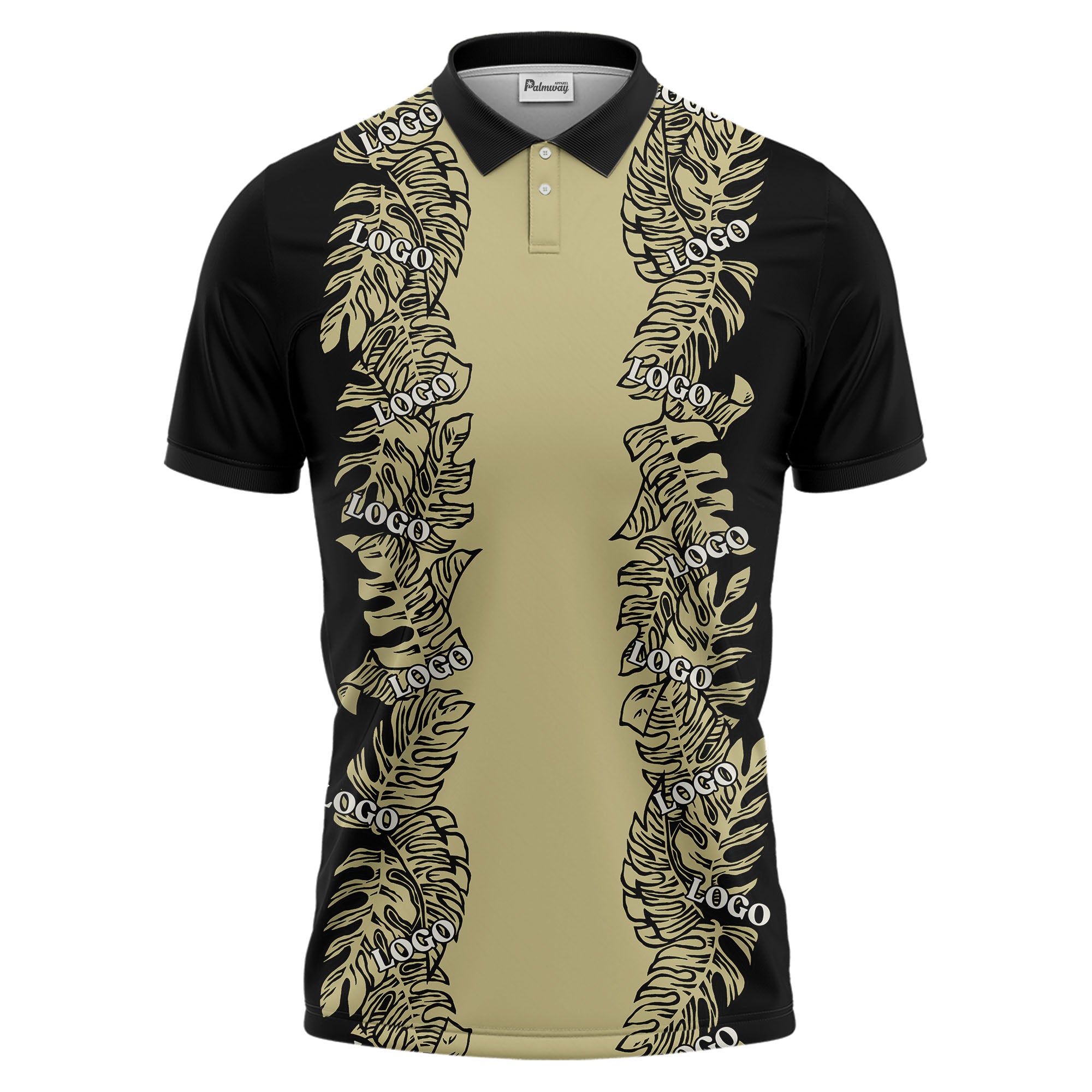 custom multi color tropical leaf patterned logo golf polo shirt for men