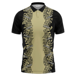 custom multi color tropical leaf patterned logo golf polo shirt for men