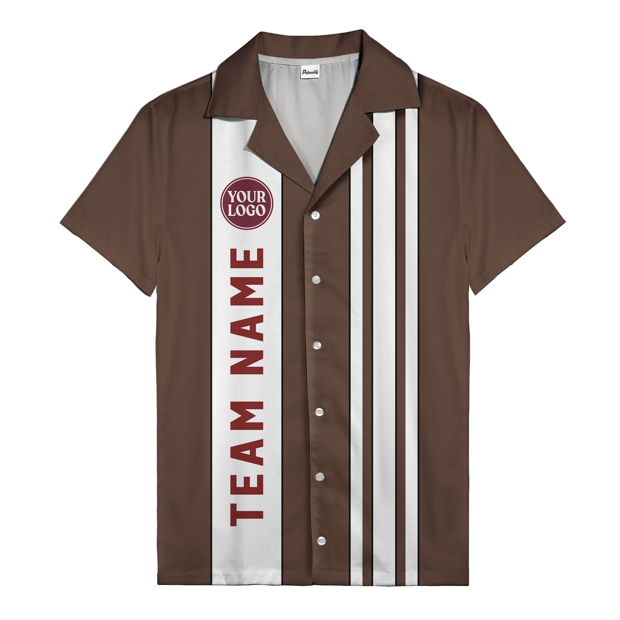 Custom Team Logo Striped Maroon Black White Hawaiian Shirt For Men