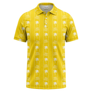 customizable palm trees & logo repeat graphic black white polo shirt