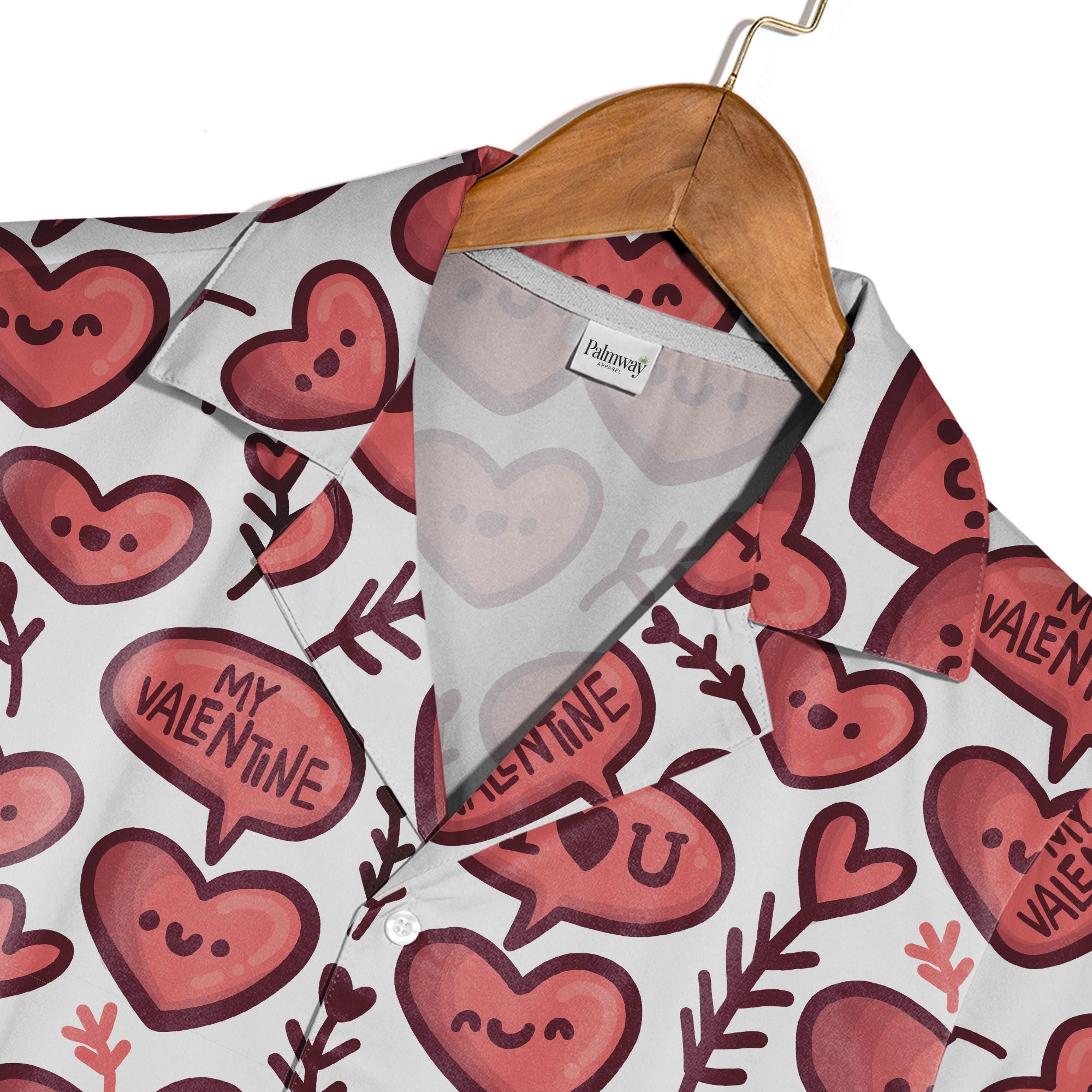 Decorative Hearts Hawaiian Shirt with Floral Patterns and Swirl Designs