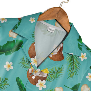 Deep Navy Blue Coconut Citrus Hawaiian Shirt with Palm Leaves and Stars