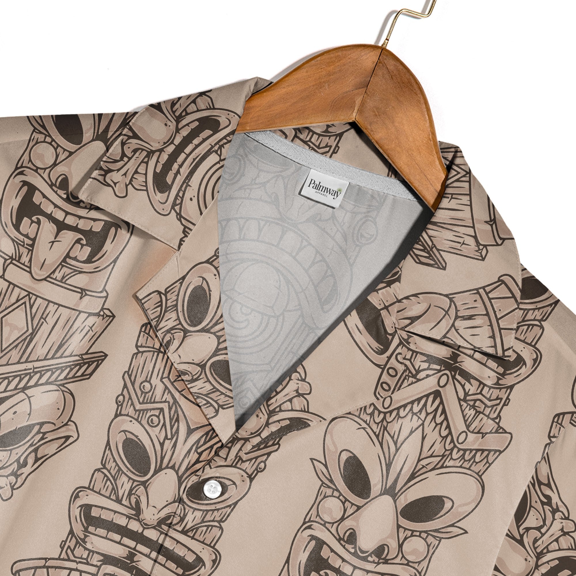 Dense Tiki Mask and Feather Hawaiian Shirt on Deep Teal