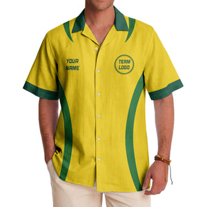 diagonal stripe yellow green bowling team hawaiian shirt