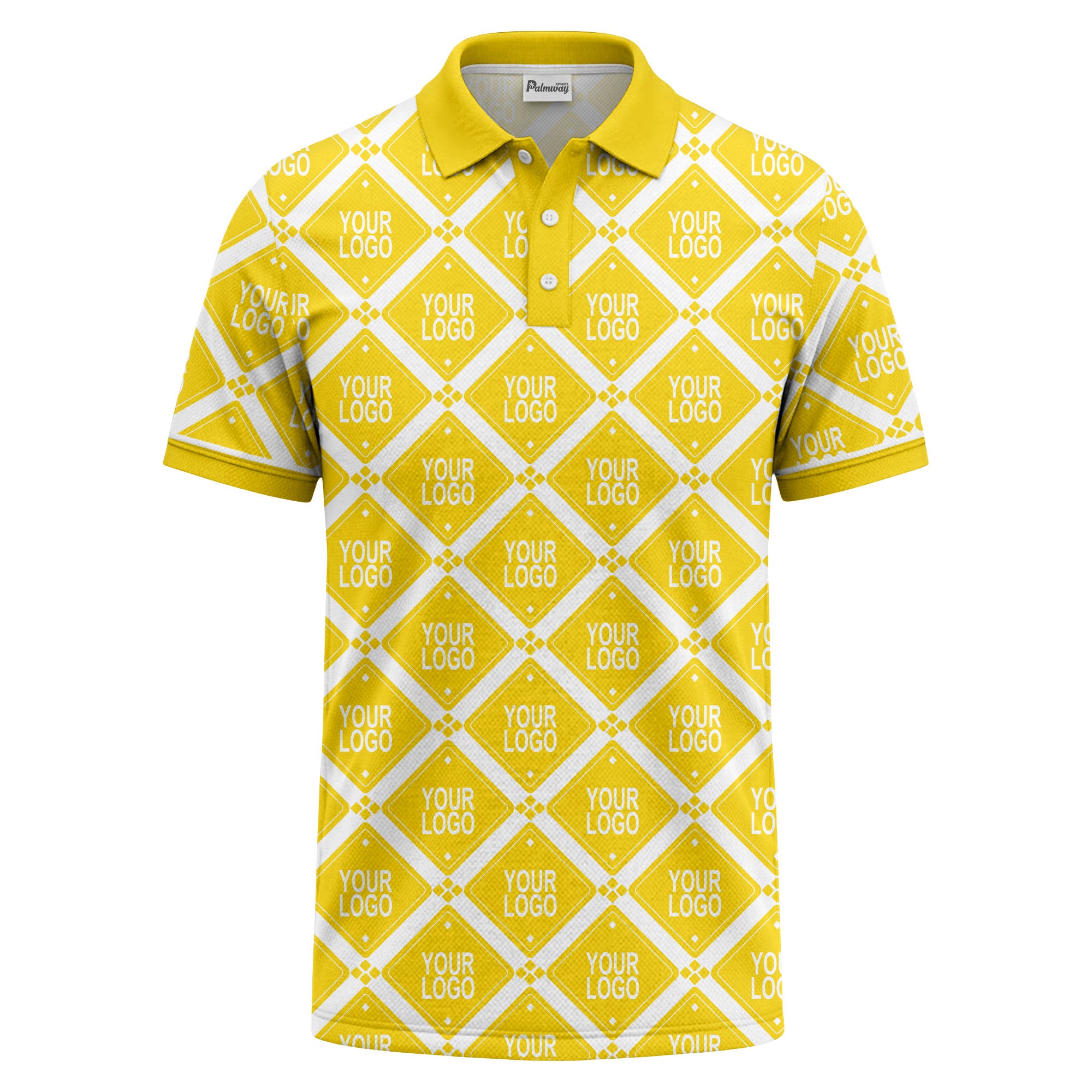 diamond grid logo repeat all over print polo shirt