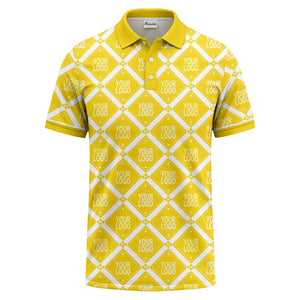 diamond grid logo repeat all over print polo shirt