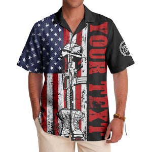 distressed american flag bald eagles & combat boots hawaiian shirt