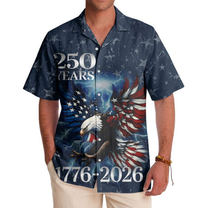 Distressed Bald Eagle Lightning Stars Patriotic Dark Blue 4th Of July Aloha Button Down Shirt Hawaii
