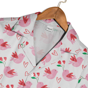 Doodle Art Hearts Hawaiian Shirt in Baby Blue with Coral and Pink Accents