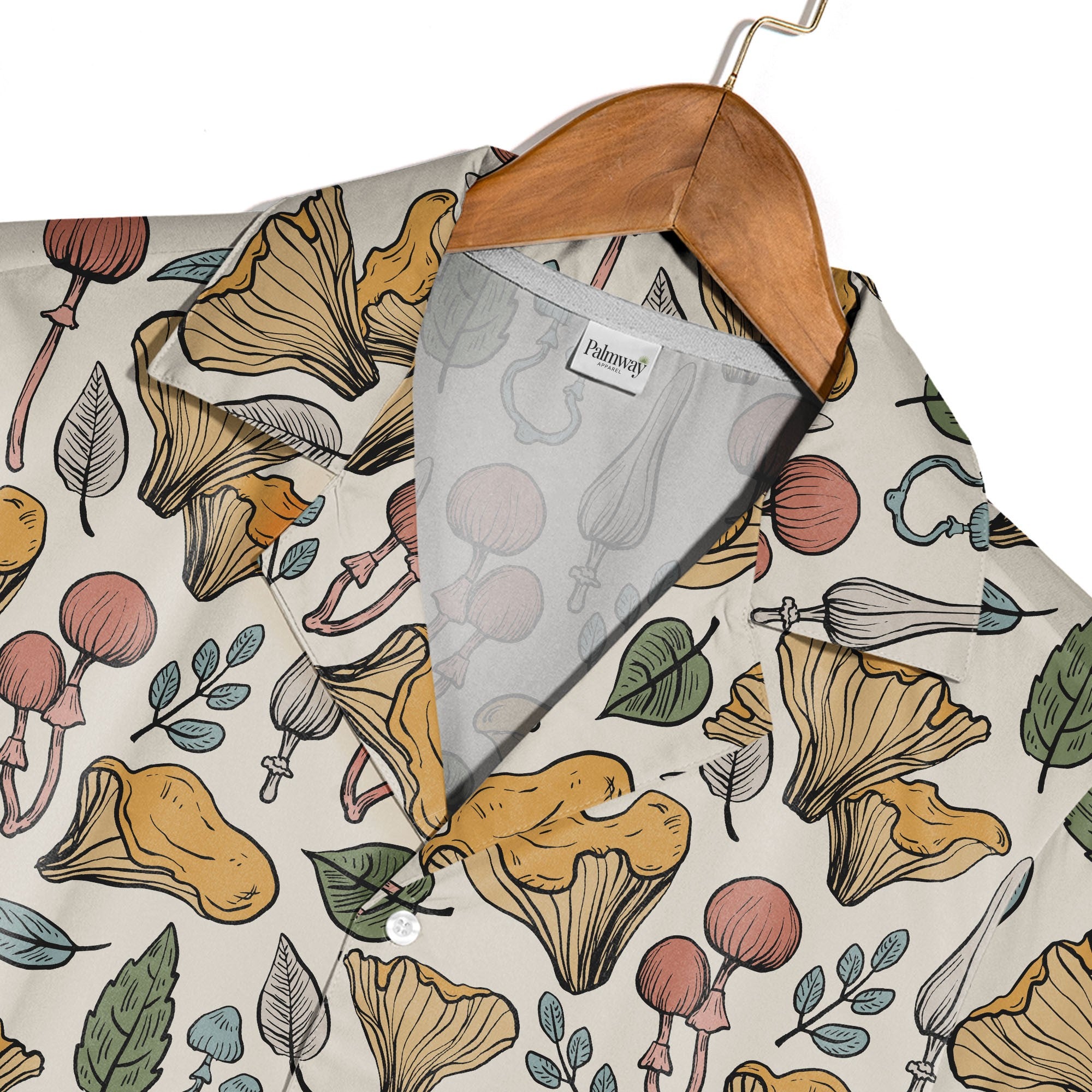 Dusty Rose Botanical Forest Mushroom Hawaiian Shirt Hand Drawn
