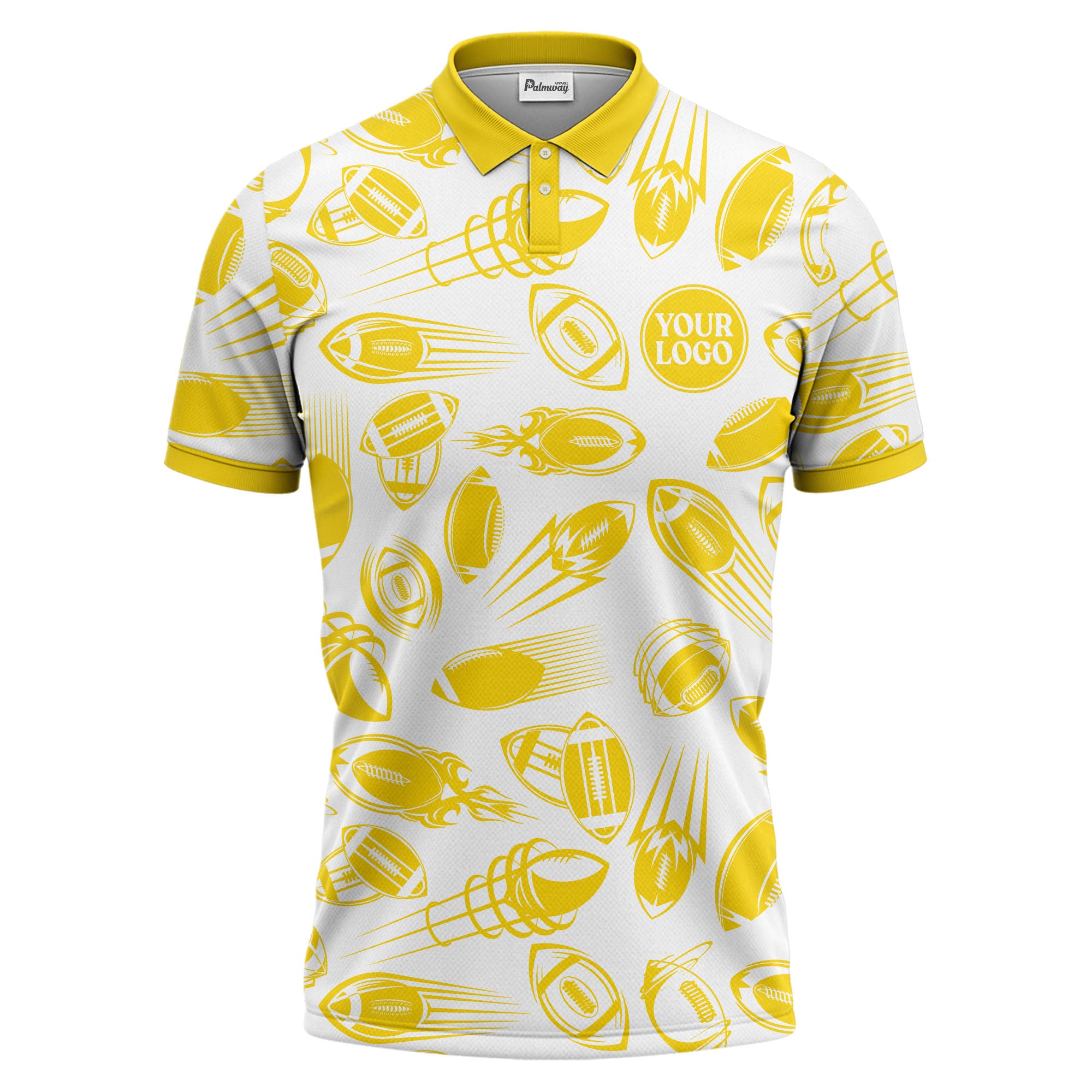 dynamic footballs & speed lines graphic black white sports polo shirt