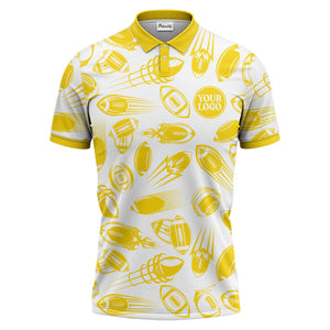 dynamic footballs & speed lines graphic black white sports polo shirt