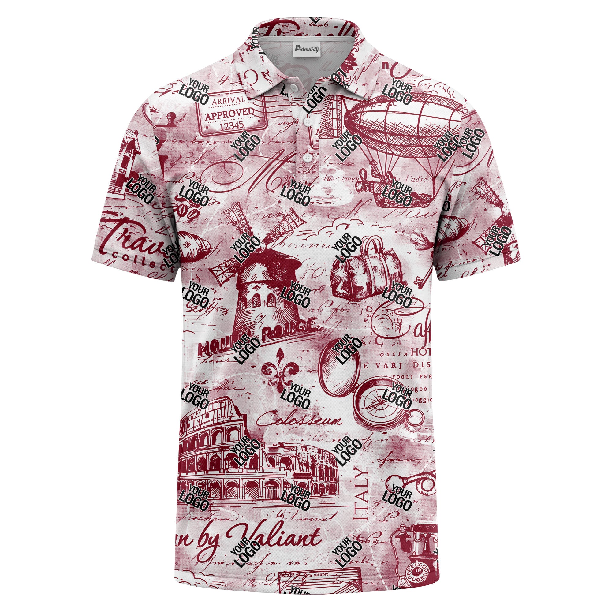 eiffel tower & airship sketched landmark polo shirt for men