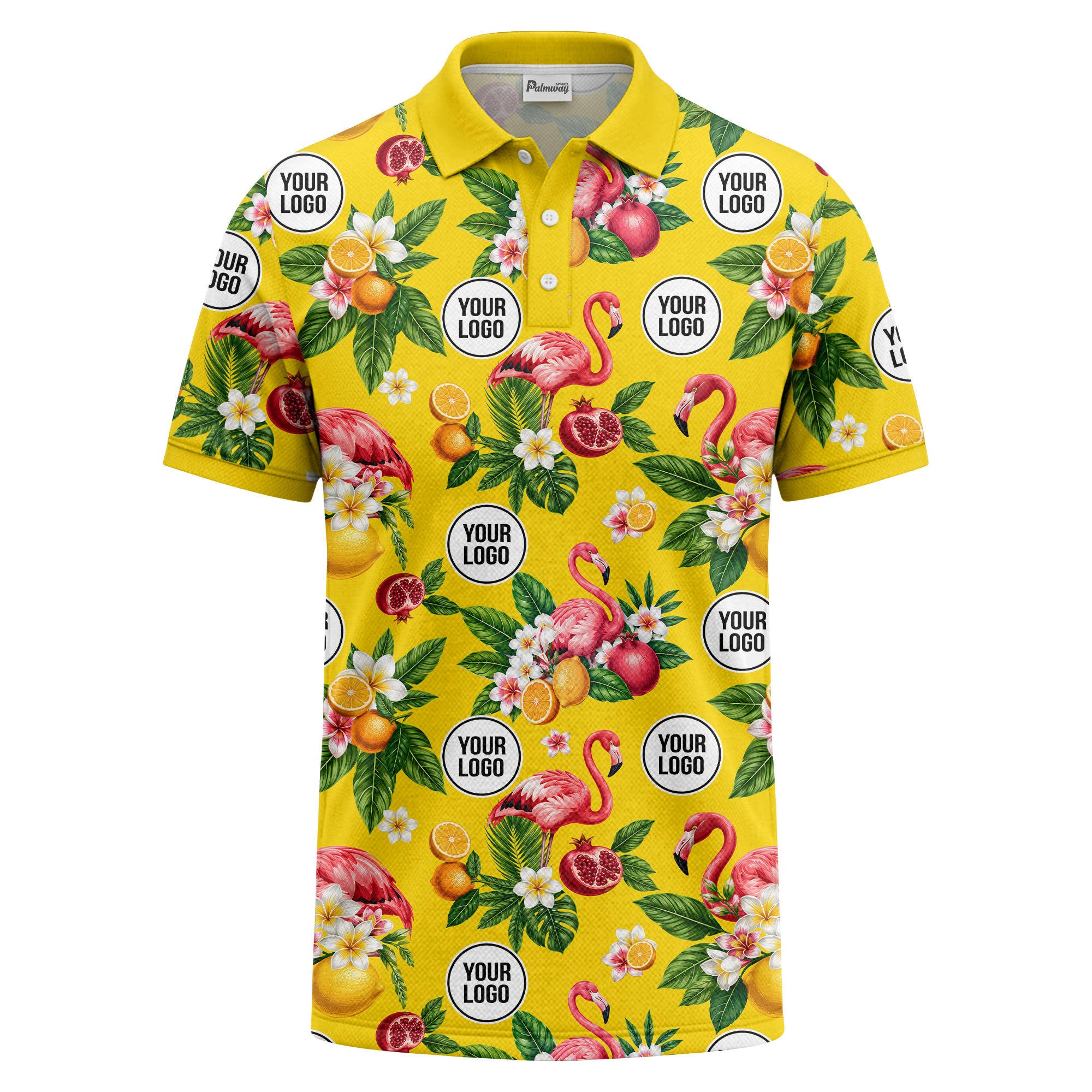 flamingo & lemon watercolor print polo shirt for men