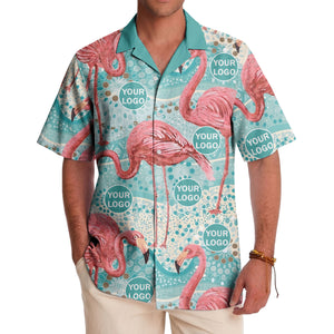 flamingo watercolor paradise pink birds teal circles hawaiian shirt