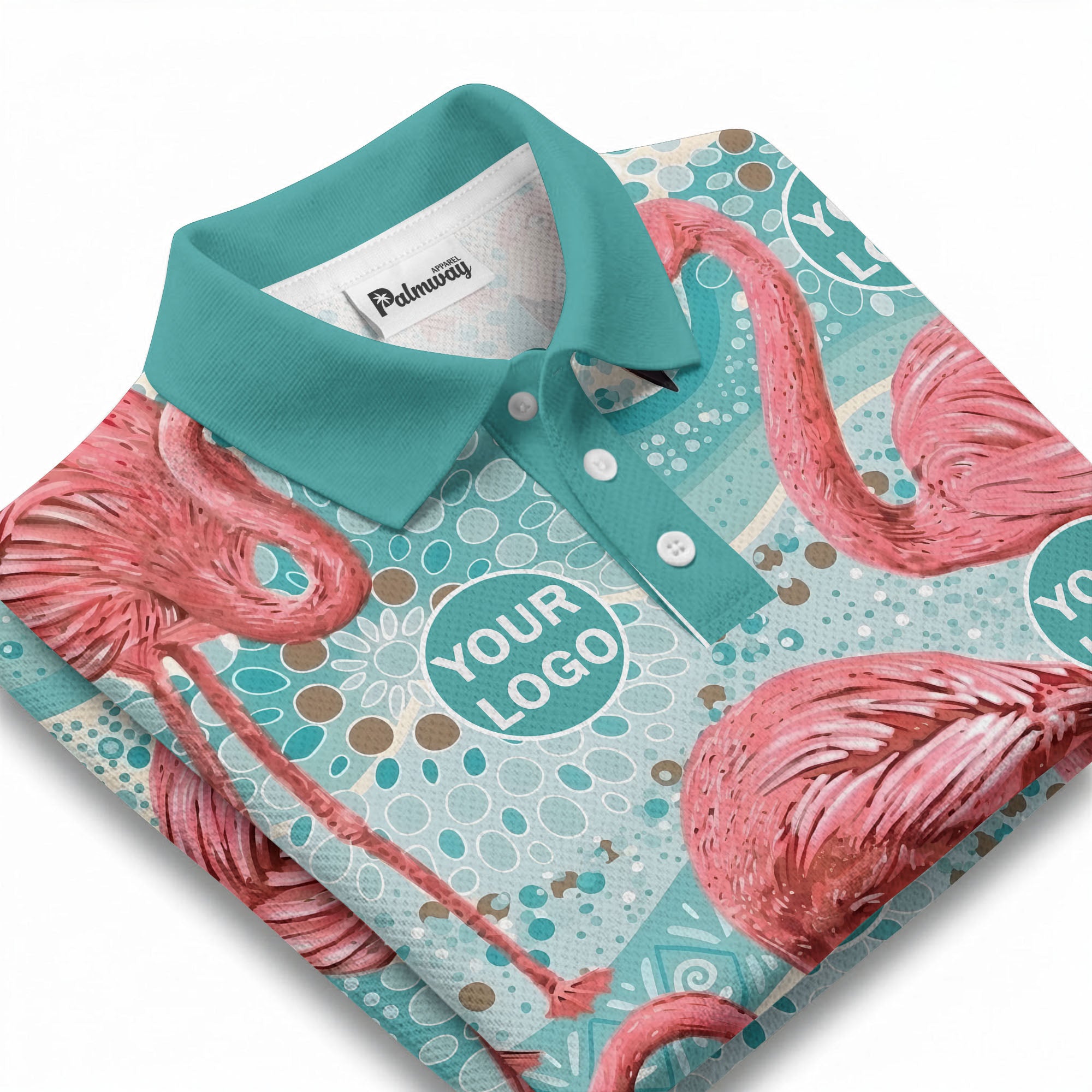flamingos & teal wave watercolor paradise polo shirt for men