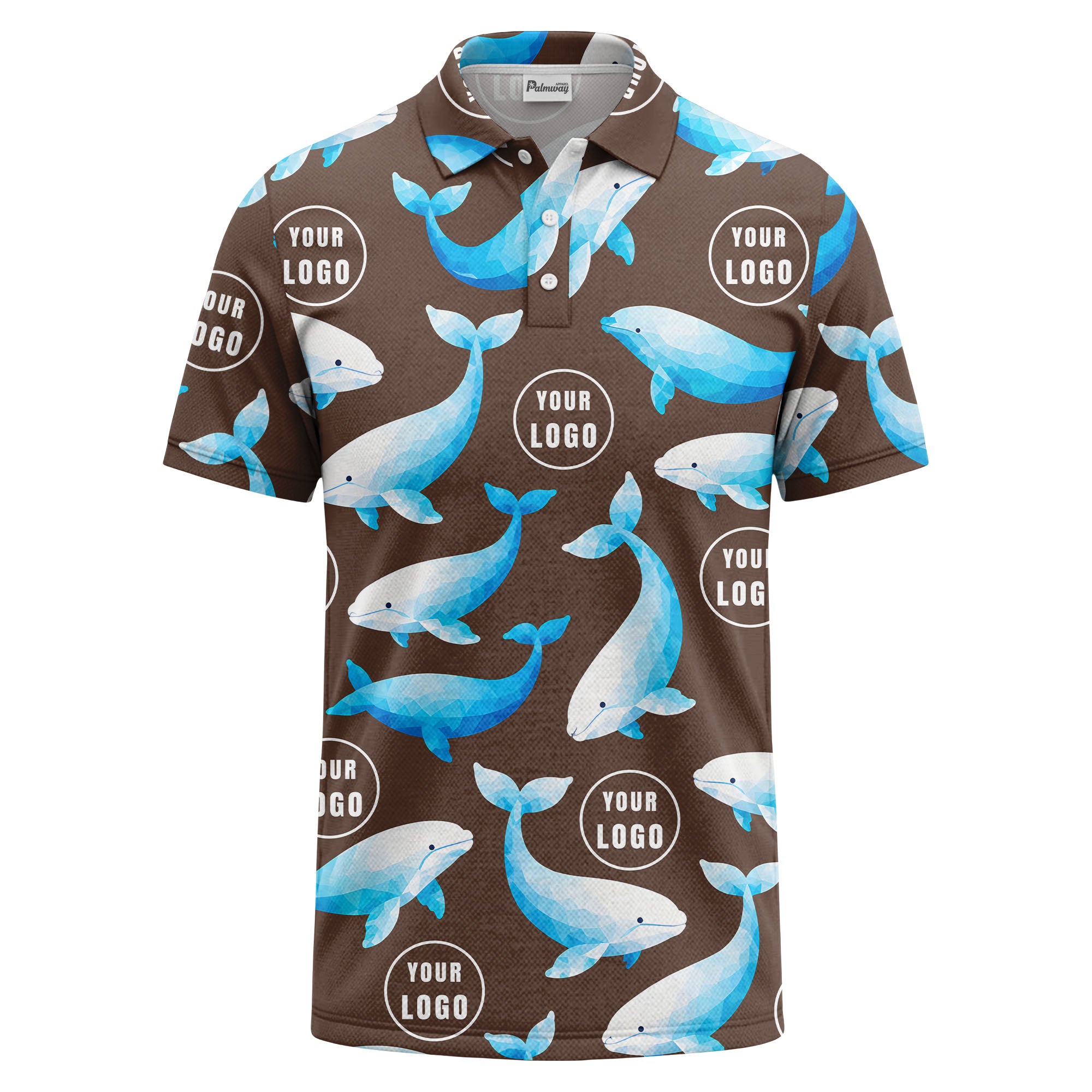 geometric beluga whale repeat & custom logo circles polo shirt