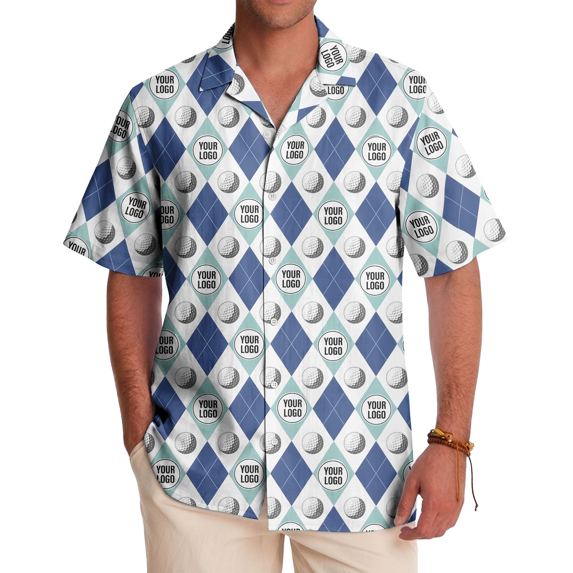 Geometric Golf Ball Aloha Hawaiian Shirt For Men