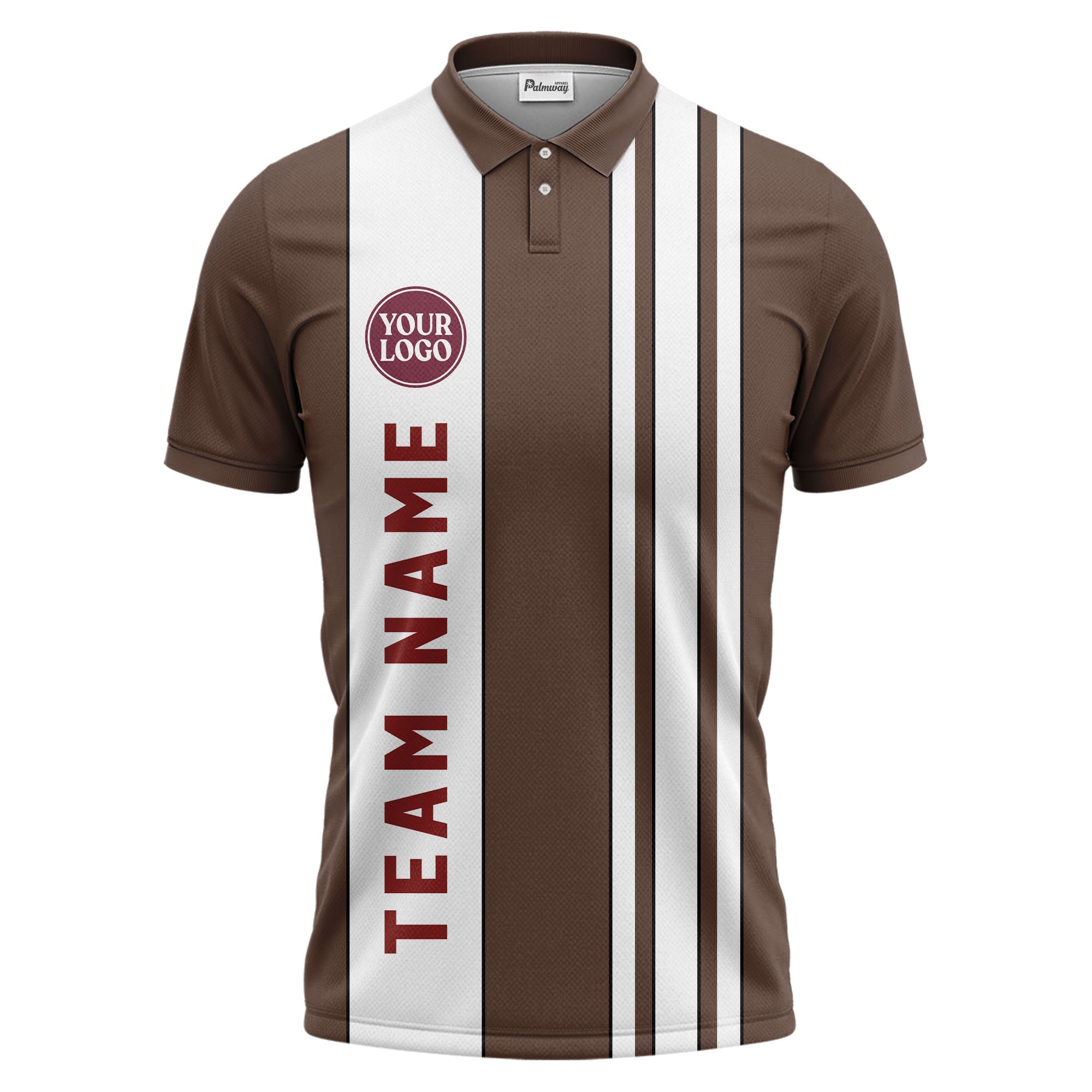 Geometric Maroon Black White Striped Team Polo Shirt With Custom Text Panel