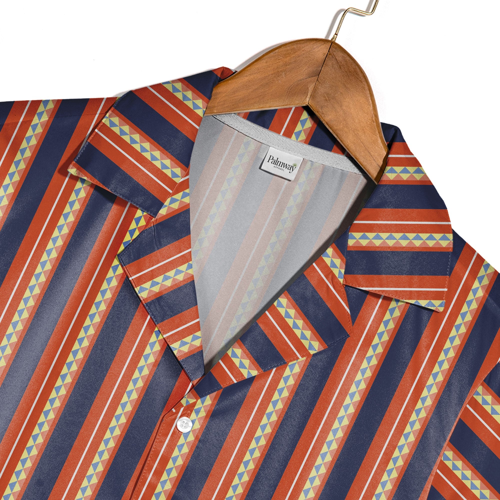 Geometric Triangle Stripe Hawaiian Shirt Navy Burnt Orange White