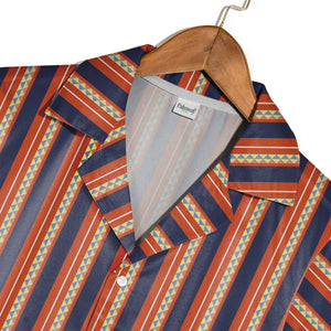 Geometric Triangle Stripe Hawaiian Shirt Navy Burnt Orange White