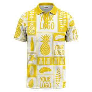 graphic pineapple & palm leaf repeat polo shirt for men