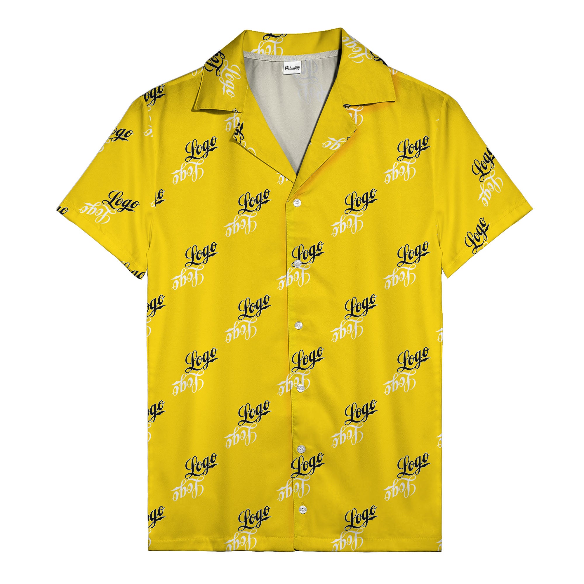 hand-drawn calligraphic script logo repeat black white hawaiian shirt for men