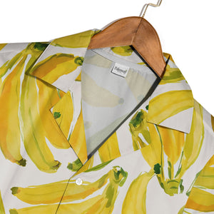 Illustrated Banana and Leaf Hawaiian Shirt on Charcoal Black