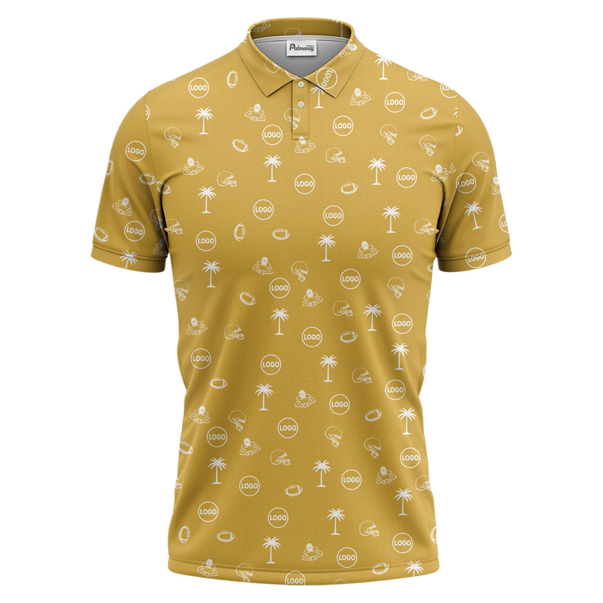Illustrated Tropical Football Palm Tree Repeat Polo Shirt For Game Day