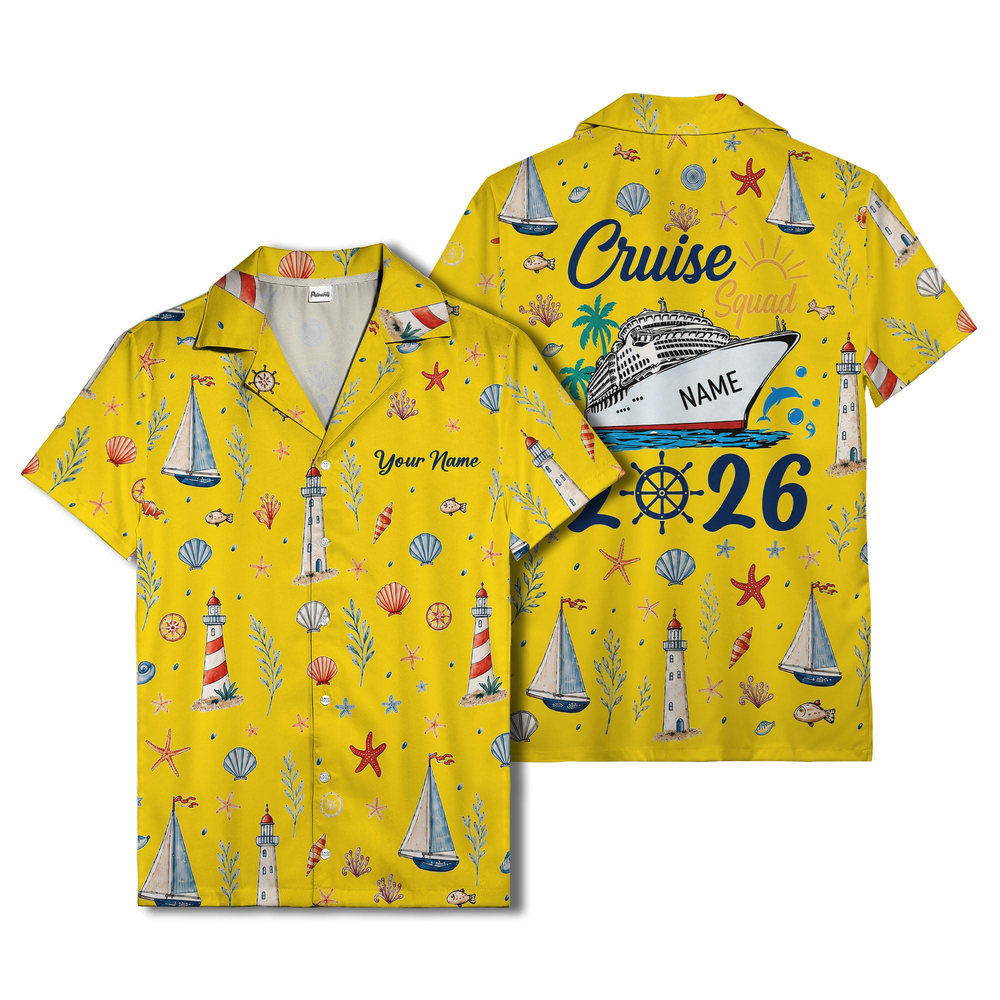 lighthouses sailboats seashells watercolor nautical hawaiian shirt for men